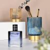 DASITON Makeup Brush holder Organizer,Crystal Cosmetic Makeup Brush Glass Brushes Storage Holder, Vintage Make Up Brush Cup Pen Pencil Holder striped vase(Blue L) view 2