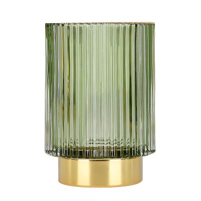 DASITON Makeup Brush holder Organizer,Crystal Cosmetic Makeup Brush Glass Brushes Storage Holder, Vintage Make Up Brush Cup Pen Pencil Holder striped vase(Green L)