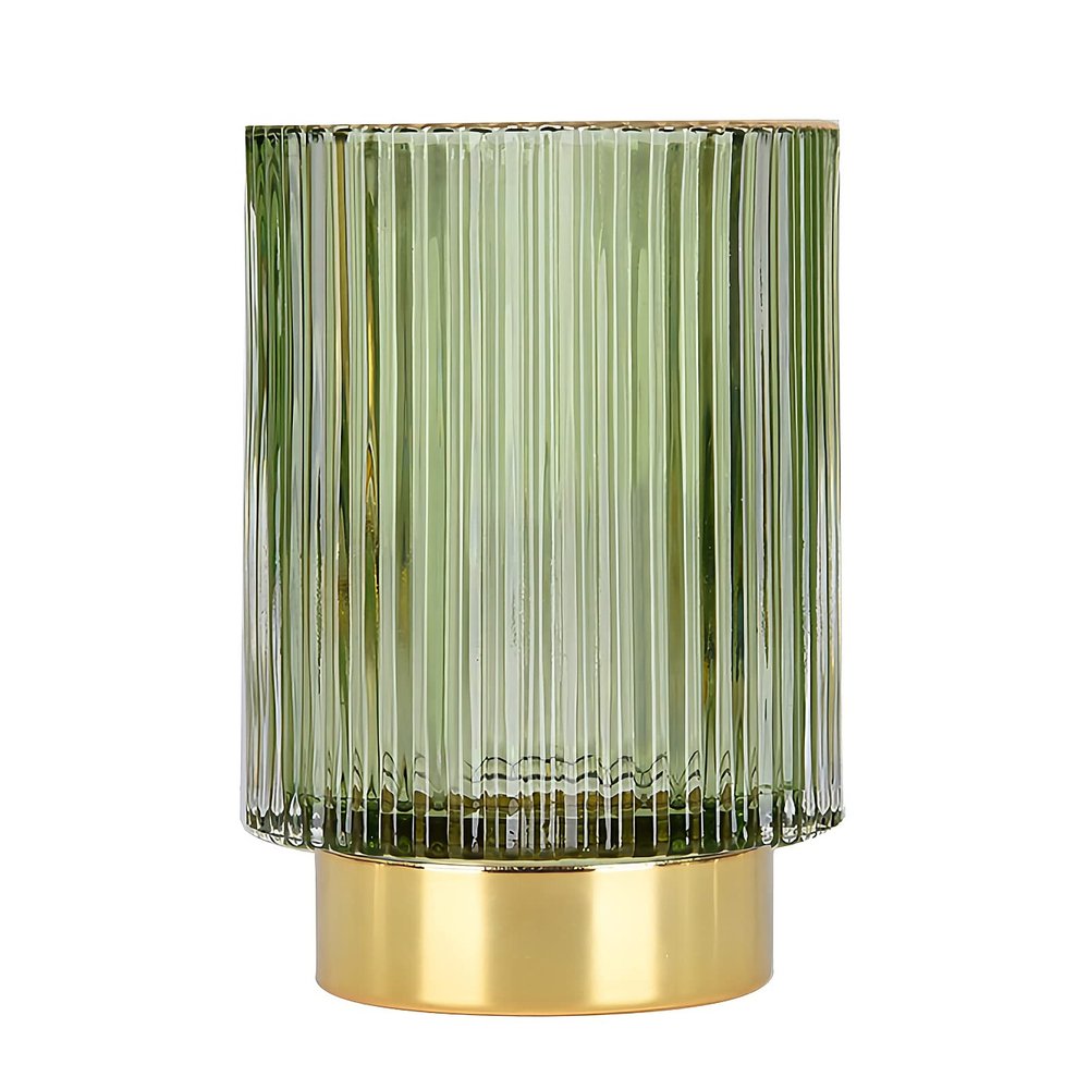 DASITON Makeup Brush holder Organizer,Crystal Cosmetic Makeup Brush Glass Brushes Storage Holder, Vintage Make Up Brush Cup Pen Pencil Holder striped vase(Green L)