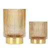 DASITON Makeup Brush holder Organizer,Crystal Cosmetic Makeup Brush Glass Brushes Storage Holder, Vintage Make Up Brush Cup Pen Pencil Holder striped vase(Coffee SL) view 1