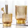 DASITON Makeup Brush holder Organizer,Crystal Cosmetic Makeup Brush Glass Brushes Storage Holder, Vintage Make Up Brush Cup Pen Pencil Holder striped vase(Coffee SL) view 2