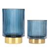 DASITON Makeup Brush holder Organizer,Crystal Cosmetic Makeup Brush Glass Brushes Storage Holder, Vintage Make Up Brush Cup Pen Pencil Holder striped vase(Blue S+L) view 1