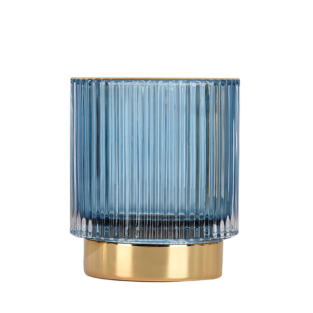 DASITON Makeup Brush holder Organizer,Crystal Cosmetic Makeup Brush Glass Brushes Storage Holder, Vintage Make Up Brush Cup Pen Pencil Holder striped vase(Blue S)