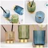 DASITON Makeup Brush holder Organizer,Crystal Cosmetic Makeup Brush Glass Brushes Storage Holder, Vintage Make Up Brush Cup Pen Pencil Holder striped vase(Blue S) view 3