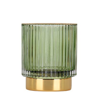 DASITON Makeup Brush holder Organizer,Crystal Cosmetic Makeup Brush Glass Brushes Storage Holder, Vintage Make Up Brush Cup Pen Pencil Holder striped vase(Green S)