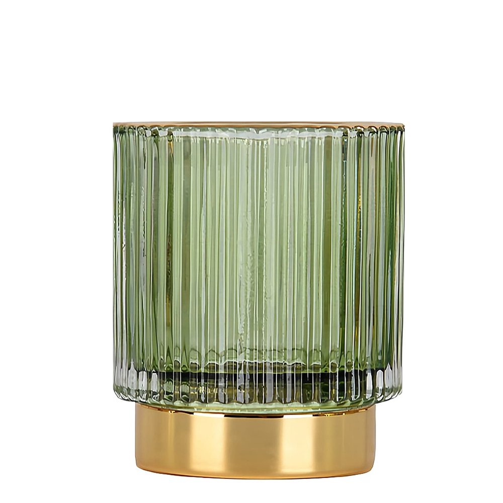 DASITON Makeup Brush holder Organizer,Crystal Cosmetic Makeup Brush Glass Brushes Storage Holder, Vintage Make Up Brush Cup Pen Pencil Holder striped vase(Green S)