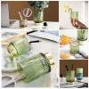 DASITON Makeup Brush holder Organizer,Crystal Cosmetic Makeup Brush Glass Brushes Storage Holder, Vintage Make Up Brush Cup Pen Pencil Holder striped vase(Green S) view 3