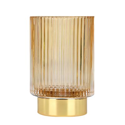DASITON Makeup Brush holder Organizer,Crystal Cosmetic Makeup Brush Glass Brushes Storage Holder, Vintage Make Up Brush Cup Pen Pencil Holder striped vase(Coffee L)