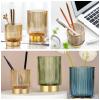 DASITON Makeup Brush holder Organizer,Crystal Cosmetic Makeup Brush Glass Brushes Storage Holder, Vintage Make Up Brush Cup Pen Pencil Holder striped vase(Coffee L) view 3