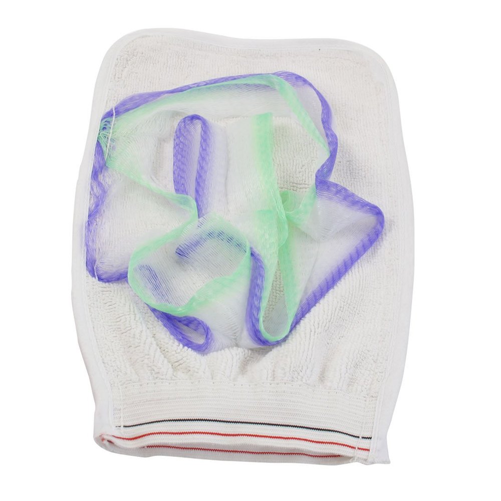 Ruilogod Striped Prints Pink White Exfoliating Sponge Bath Glove Cleaner (id: 7a5 9fa 276 bff 8d4