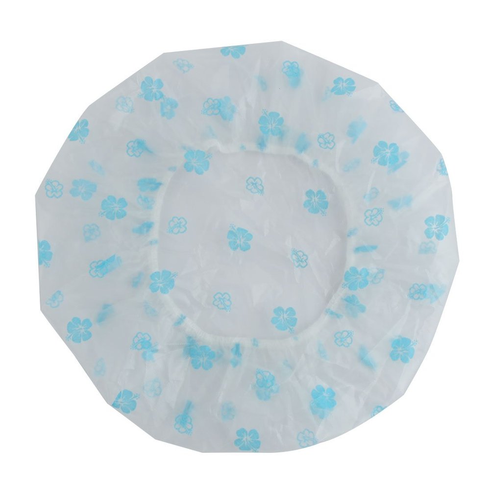 Ruilogod Nylon Flower Print Foldable Shower Cap Hat for Woman Lady Blue (id: 6a2 030 c70 ff0 180