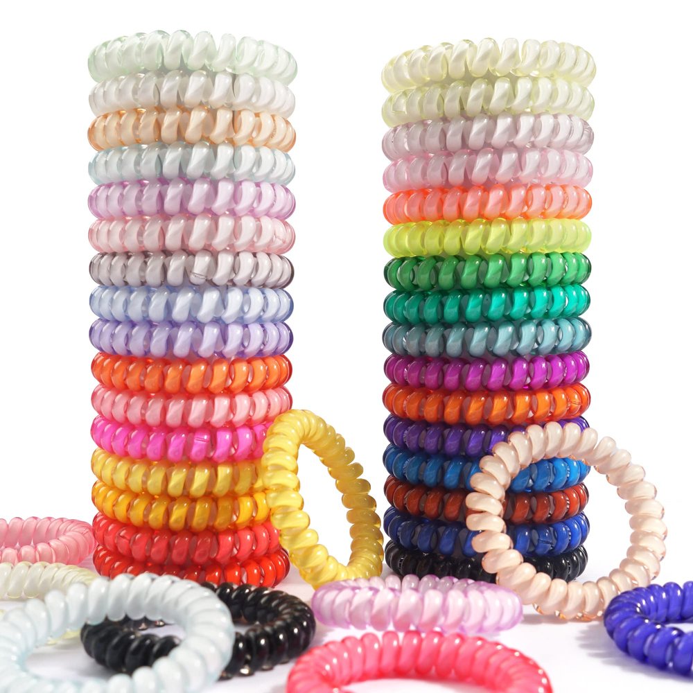 DED Spiral Hair Ties, 32PCS Coil Bracelets for Women, Girls - No Crease Elastic Coils for Curly, Straight, Thick, Thin, Short, Long Hair