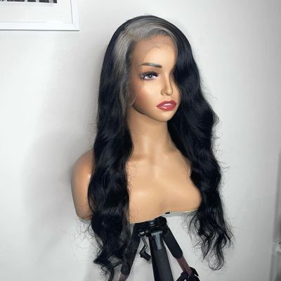HAOKE Ombre Gray For Black Women 13x6 Hd Lace Front Wigs Human Hair Ombre Grey Long Body Wave with Gray Roots, Hair Replacement Wigs with Baby Hair 150 percent Density(20 inch, 13x6 Lace Front Wig)