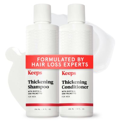 Keeps Mens Hair Loss Shampoo & Conditioner with Biotin - Anti-Thinning & Hair Growth Products for Men - DHT Blocker with Saw Palmetto & Caffeine for Fuller, Thicker Looking Hair - Color-Safe