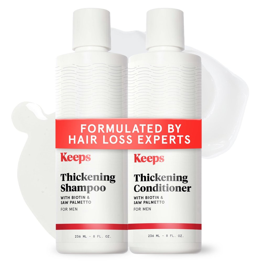 Keeps Mens Hair Loss Shampoo & Conditioner with Biotin - Anti-Thinning & Hair Growth Products for Men - DHT Blocker with Saw Palmetto & Caffeine for Fuller, Thicker Looking Hair - Color-Safe