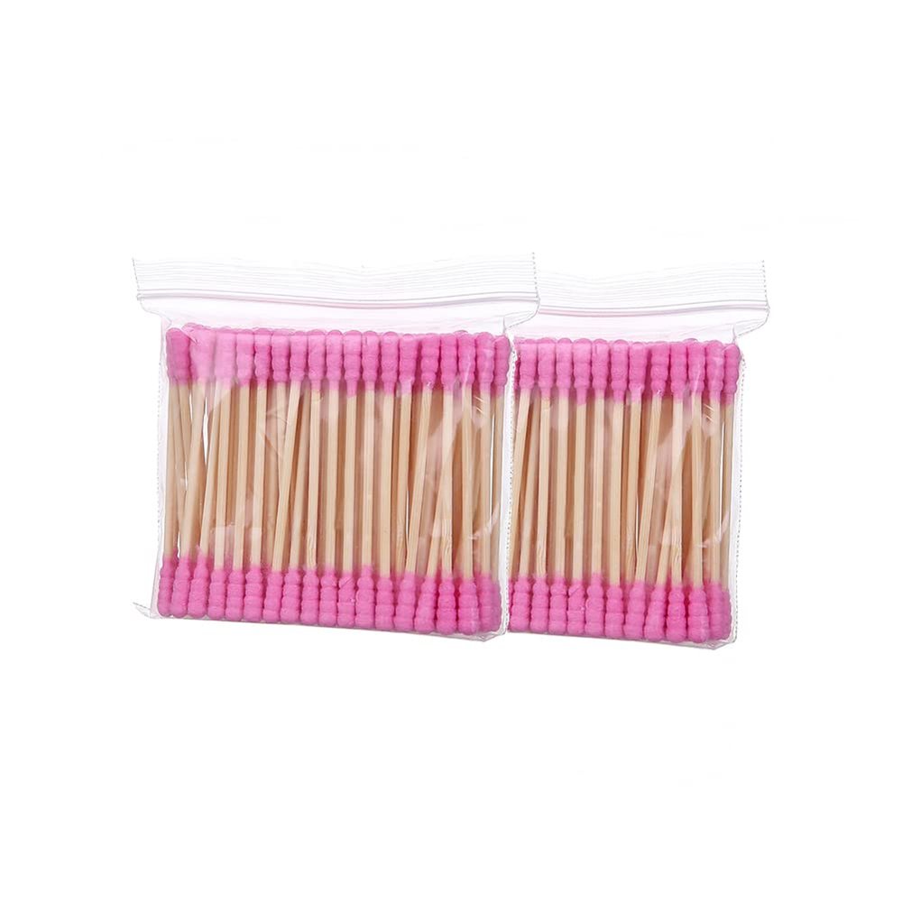 GSHLLO 200 Pcs Colorful Double Tipped Cotton Swabs Cotton Ear Sticks Spiral Head Cotton Buds with Wooden Sticks for Cleaning Pink