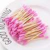 GSHLLO 200 Pcs Colorful Double Tipped Cotton Swabs Cotton Ear Sticks Spiral Head Cotton Buds with Wooden Sticks for Cleaning Pink view 2
