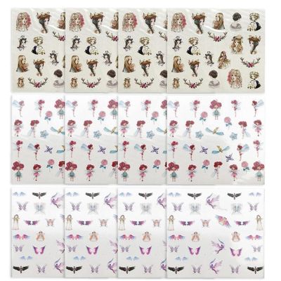 ST4U Fairy Nail Art Decals 12pcs Retro Girls Nail Sticker Nail Watermark Sticker Butterfly Elf Nail Art Decoration