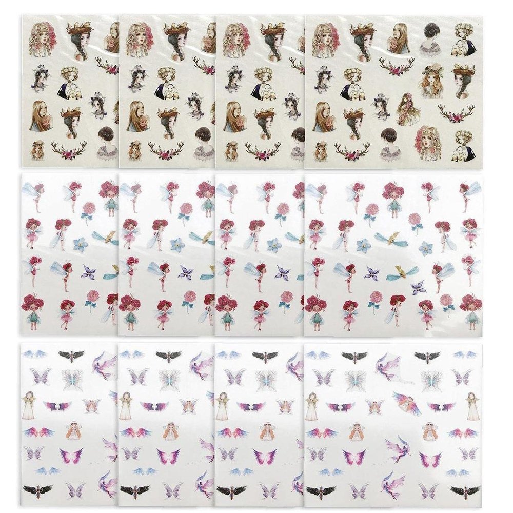 ST4U Fairy Nail Art Decals 12pcs Retro Girls Nail Sticker Nail Watermark Sticker Butterfly Elf Nail Art Decoration