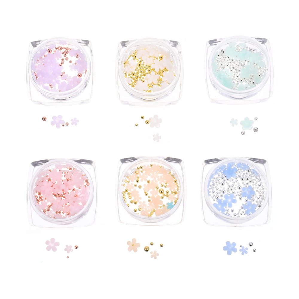 6 Boxes 3D Decoration Nail Ornaments 3D Nail Art Charm Flower Nail Decor 3D Flowers for Nails Manicure Decoration Nail Art Accessories 3D Nail Charms 3D Flowers Nail Charms