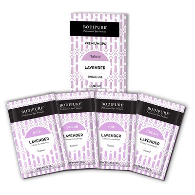 BODIPURE Professional Salon & At-Home Premium 4 Step Lavender Spa Kit, Skin Soothing, and Moisturizing Pedicure Treatment consists of Bath, Scrub, Mud, & Cream 24 Packs