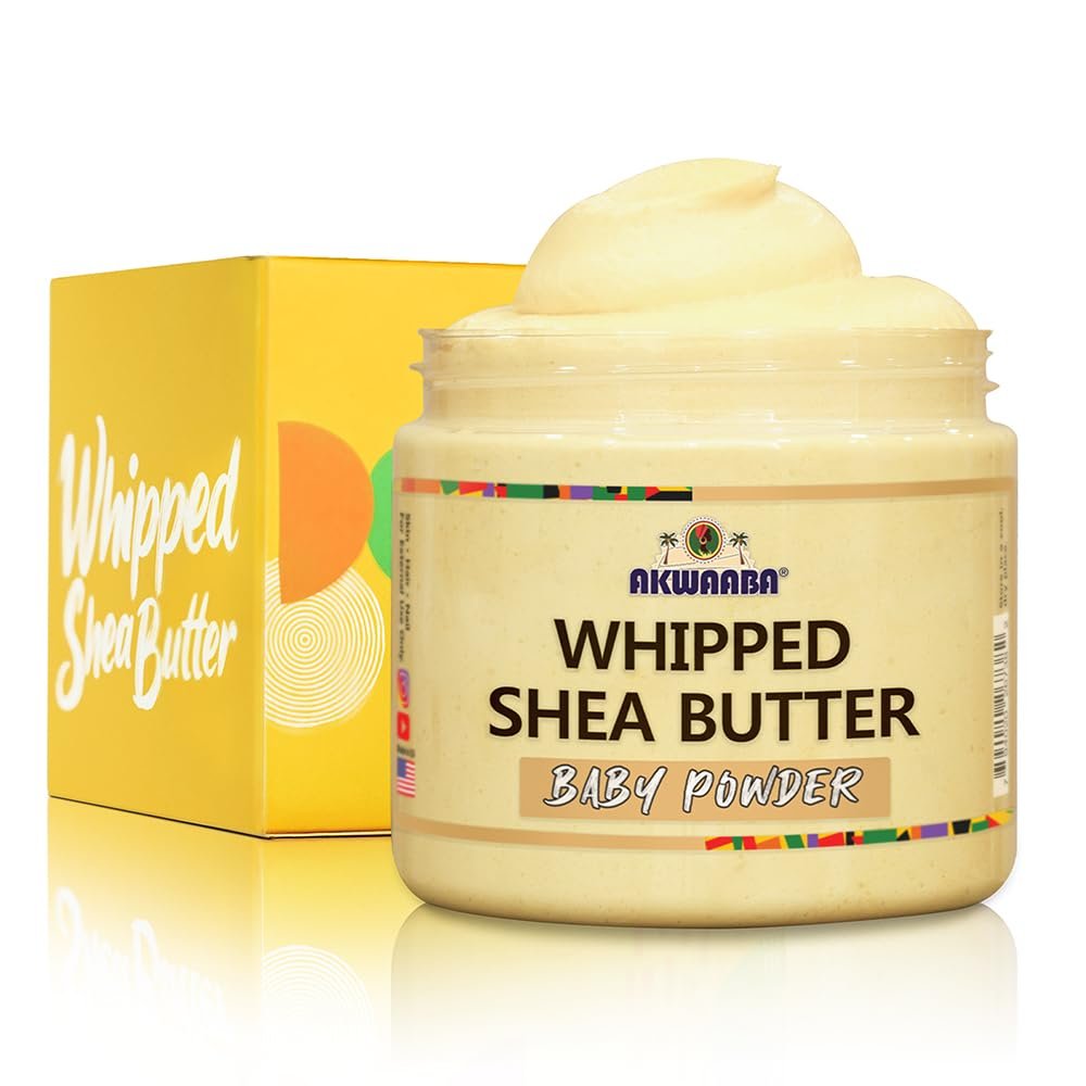 AKWAABA Whipped Shea Butter (Baby Powder)  Nourishes & Moisturizes | Made with Shea Butter | No Dyes & Parabens | 12 oz / 340 g