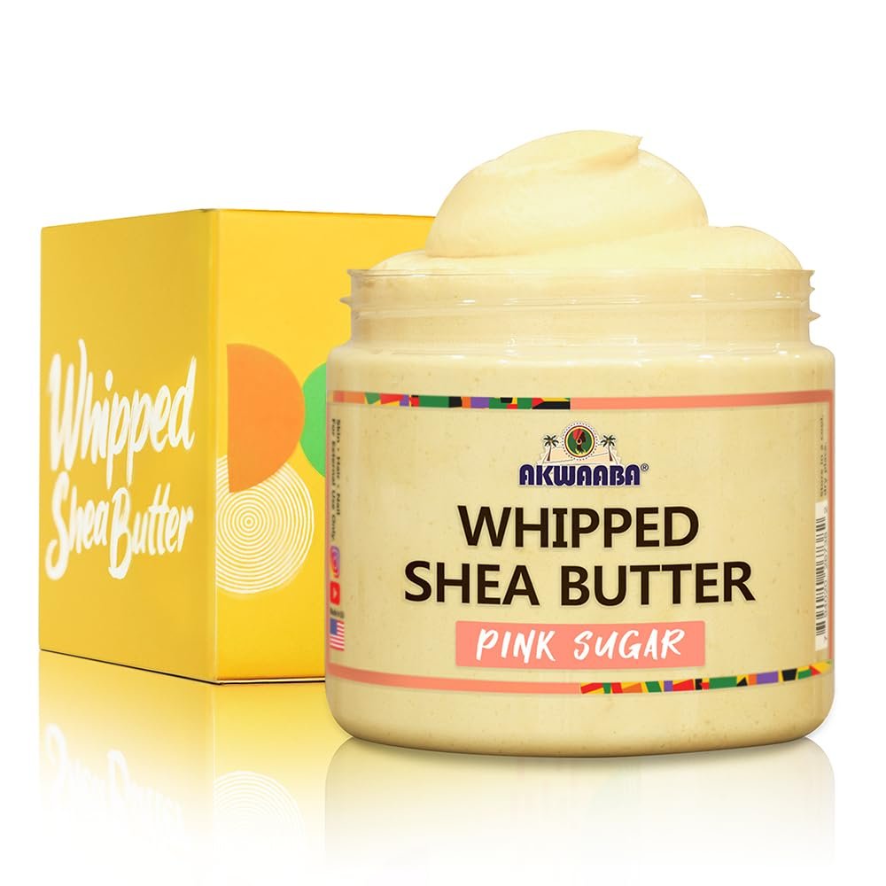 AKWAABA Whipped Shea Butter (Pink Sugar)  Nourishes & Moisturizes | Made with Shea Butter | No Dyes & Parabens | 12 oz / 340 g