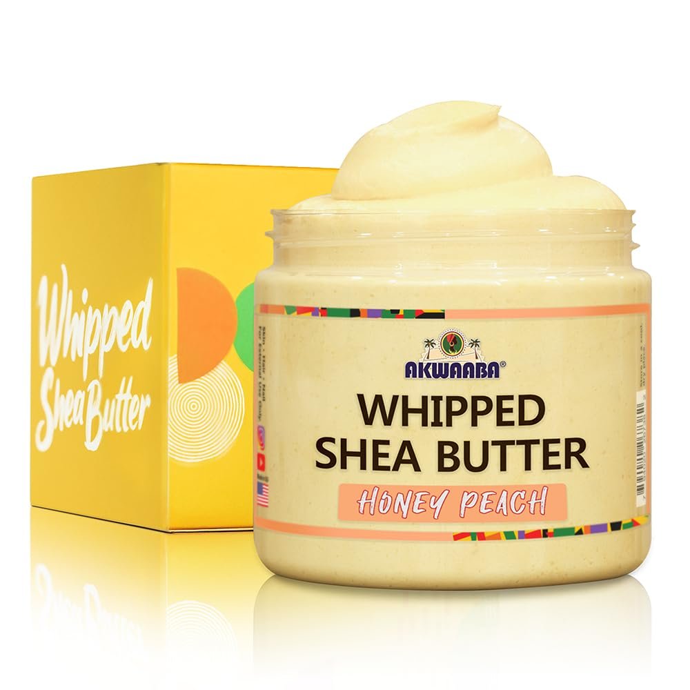 AKWAABA Whipped Shea Butter (Honey Peach)  Nourishes & Moisturizes | Made with Shea Butter | No Dyes & Parabens | 12 oz / 340 g