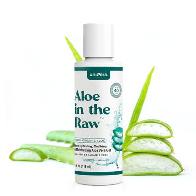 Univera Aloe in the Raw, 100% Pure Organic Aloe Vera Gel, Suitable for All Skin Types, Sunburn Relief, Heals Minor Cuts, Scrapes, & Burns, No Sticky Residue, 4.0oz.