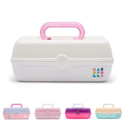Caboodles Pretty in Petite Makeup Box, Two-Tone White on White, Hard Plastic Organizer Box, 2 Swivel Trays, Fashion Mirror, Secure Latch for Safe Travel