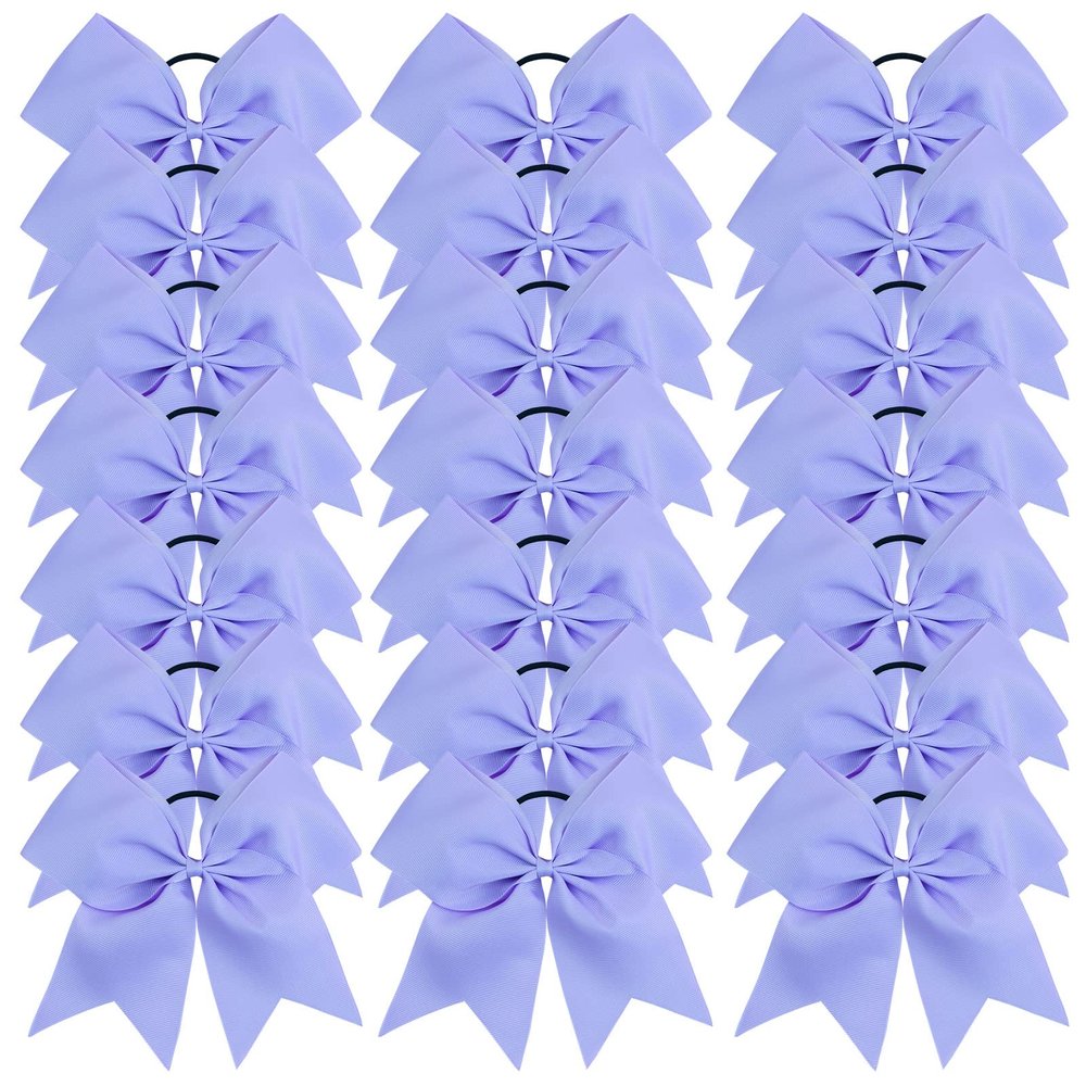 Oaoleer 21PCS 8" Large Cheer Bows Light Purple Bows Jumbo Cheerleader Bow with Ponytail Holder Elastic Band Handmade for Cheerleading Teen Girls College Sports