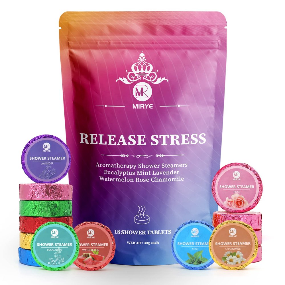 MR MIRYE 18-Pack Shower Steamers Aromatherapy, Christmas Stocking Stuffers Gifts for Women or Men, Organic Shower Bombs with Chamomile Rose Lavender Mint Watermelon Eucalyptus Essential Oil