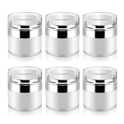 Cositina 6 Pack 0.5oz/15ml Airless Pump Jars,Empty Acrylic Airless Makeup Cosmetic Container with Press Pump,Mini Portable Travel Size Jar With Lid for Thick Moisturizer,Creams,Gel Lotion,White