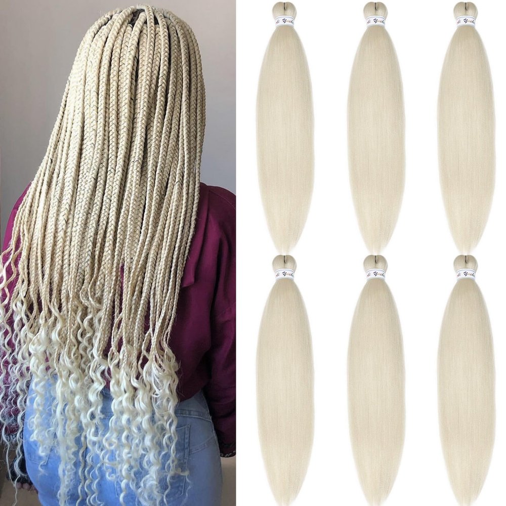 613 Blonde Braiding Hair Pre Stretched 26 inch Prestretched Braiding Hair Blond Colored Hair Extensions for Braiding Box Braids Knotless Hypoallergenic Synthetic Braiding Hair (Blond Braids 6packs)