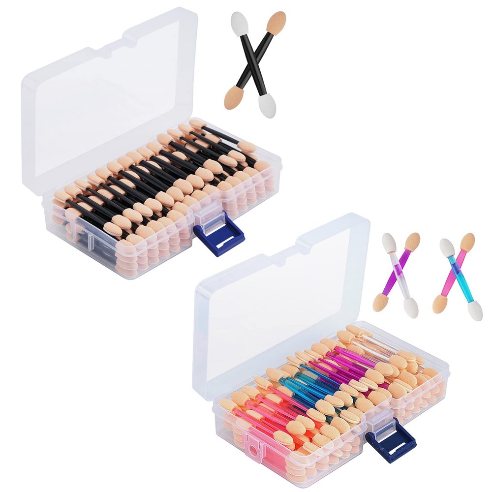 Cuttte 240PCS Disposable Dual Sides Eye Shadow Sponge Applicators with Container, 2.44' Length Eyeshadow Brushes Makeup Applicator
