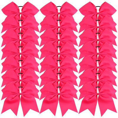 Oaoleer 21PCS 8" Large Cheer Bows Rose Pink Bows Jumbo Cheerleader Bow with Ponytail Holder Elastic Band Handmade for Cheerleading Teen Girls College Sports
