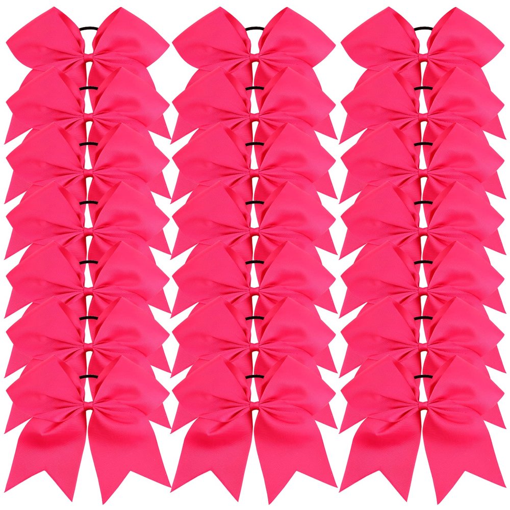 Oaoleer 21PCS 8" Large Cheer Bows Rose Pink Bows Jumbo Cheerleader Bow with Ponytail Holder Elastic Band Handmade for Cheerleading Teen Girls College Sports