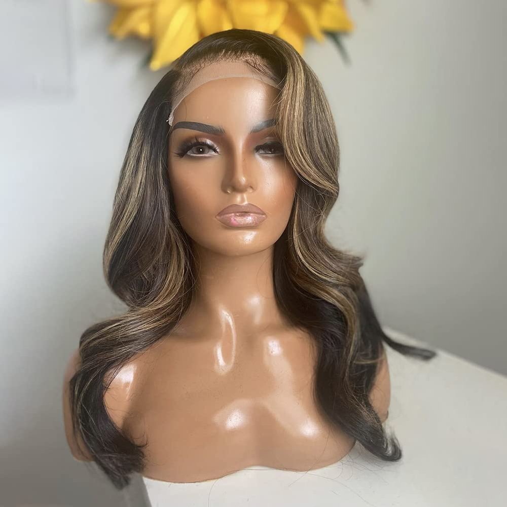 Anlimer Light Ash Brown Blonde Highlights Wavy 13X4 Lace Front Wig Human Hair Wigs Pre Plucked With Baby Hair, 10A Grade Glueless Wig Ombre Colored Wig Free Part Natural Hairline (8, 13x4 Lace Front Wig 180 Density)