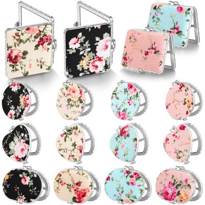 Blulu 16 Pcs Compact Mirrors for Purse Bulk Small Flower Pocket Mirror Vintage Portable Floral Folding Tea Party Favors Return Christmas Gifts for Women Birthday Wedding Makeup Travel(Silver Edge)