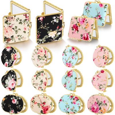 Blulu 16 Pcs Compact Mirrors for Purse Bulk Small Flower Pocket Mirror Vintage Portable Floral Folding Tea Party Favors Return Christmas Gifts for Women Birthday Wedding Makeup Travel(Gold Edge)