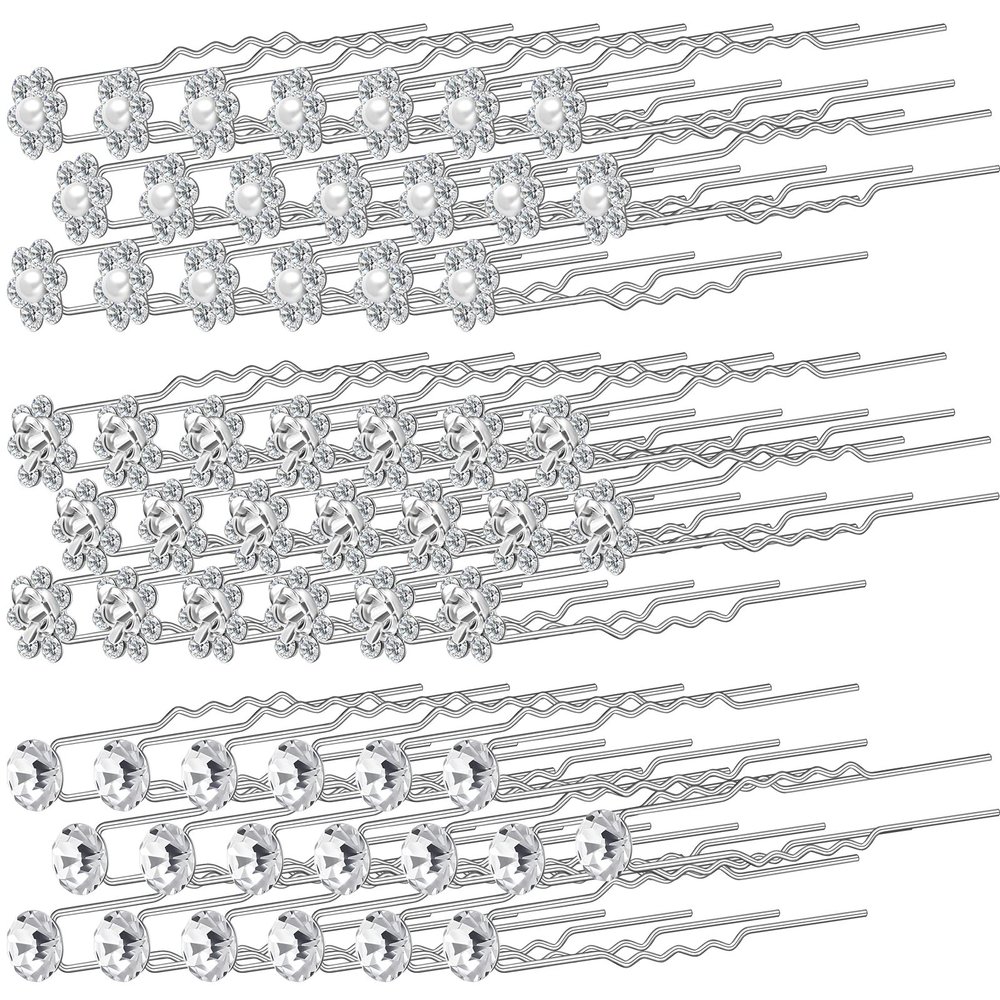 60 Pieces Pearl and Rhinestone Hair Pins - U Shape Bridal Hair Accessories for Women and Girls (Charming Style)