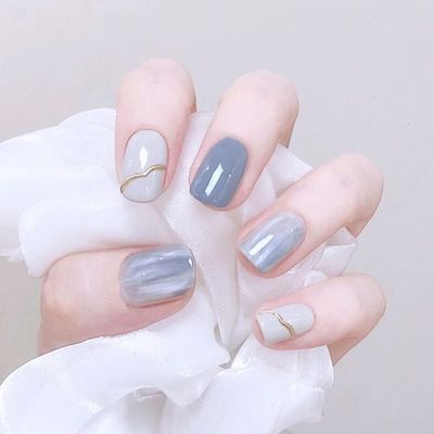 Light Rain Large Size Hand-made Press on Nails, 3D Gel UV Finished False nails with Design by Professional Manicurist