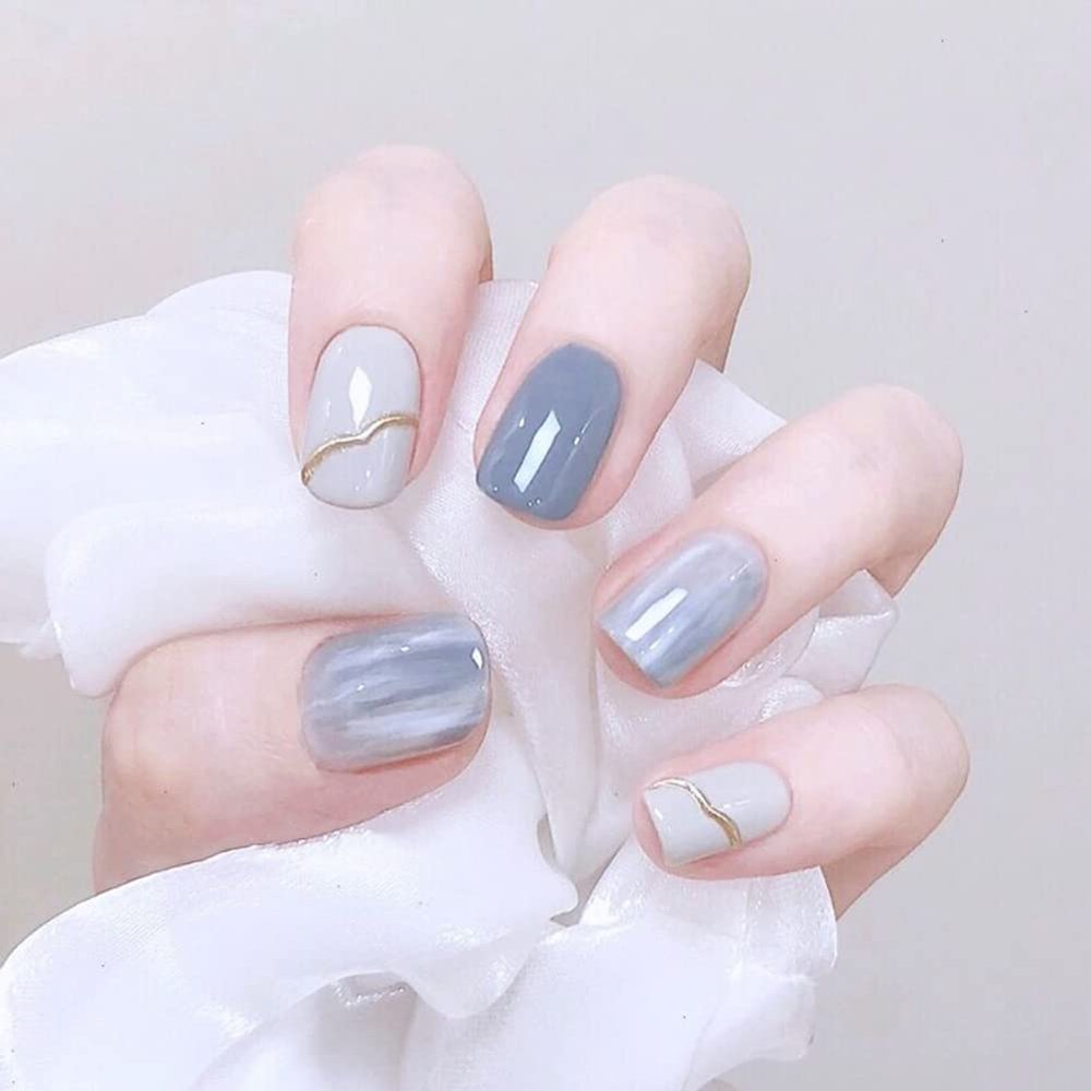 Light Rain Large Size Hand-made Press on Nails, 3D Gel UV Finished False nails with Design by Professional Manicurist