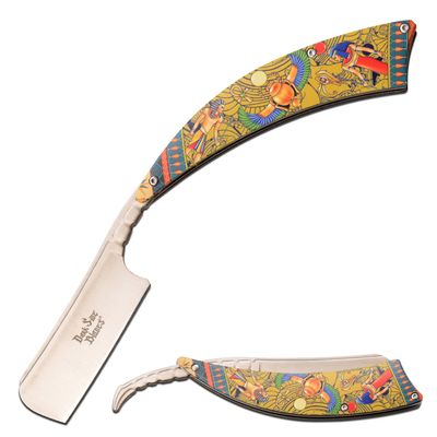 Dark Side Blades Straight Razor, 3.75-inch Satin Finish Stainless Steel Blade, Aluminum Handle with Fantasy Design, 8.75-inch Overall (Yellow)