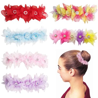 Pai Sence 6pcs/Pack Ballet Bun Wrap Organza Flowers for Girls Ballerina Bun Wreath Headpiece Women Dancer Ladies Hair Accessories for Competitions Wedding Birthday Party (B)