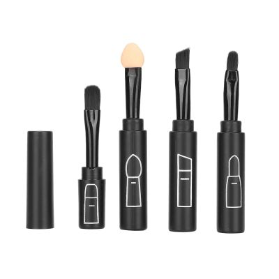 4 in 1 Telescopic Makeup Brushes Set Portable Retractable Lip Eyebrow Eyeshadow Cosmetic Brushes(Black)