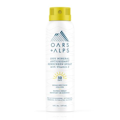 Oars + Alps Sunscreen Spray for Face & Body, SPF 30 Spray Sunscreen Infused with Vitamin E & Antioxidants, No White Residue, Water & Sweat Resistant, All Skin Types, Lightweight, Hydrating, 6oz