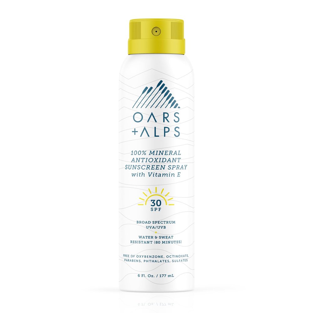 Oars + Alps Sunscreen Spray for Face & Body, SPF 30 Spray Sunscreen Infused with Vitamin E & Antioxidants, No White Residue, Water & Sweat Resistant, All Skin Types, Lightweight, Hydrating, 6oz