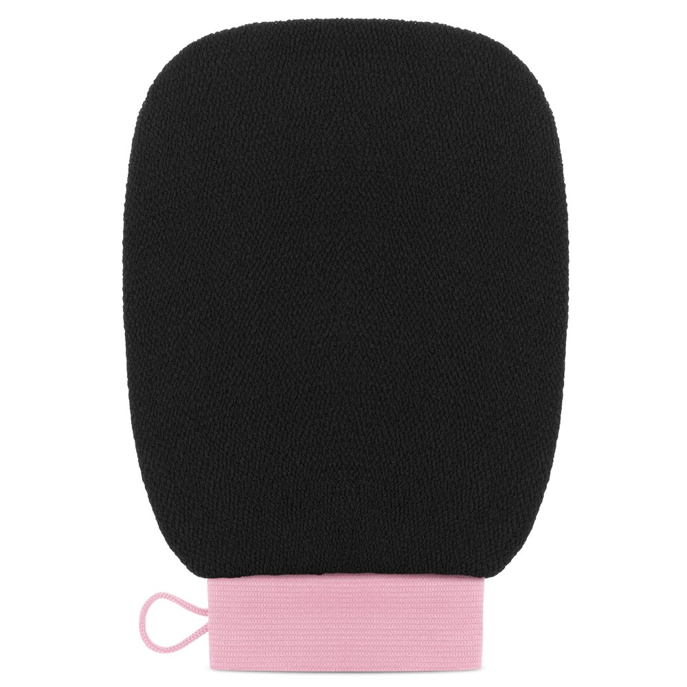 Valitic Exfoliating Glove Body Scrubber - Exfoliating Mitt Dead Skin Remover, Shower Face and Body Exfoliator - Korean Style Skin Scrubber Washcloth - Spray and Self Tan Remover, 1 Black with Pink