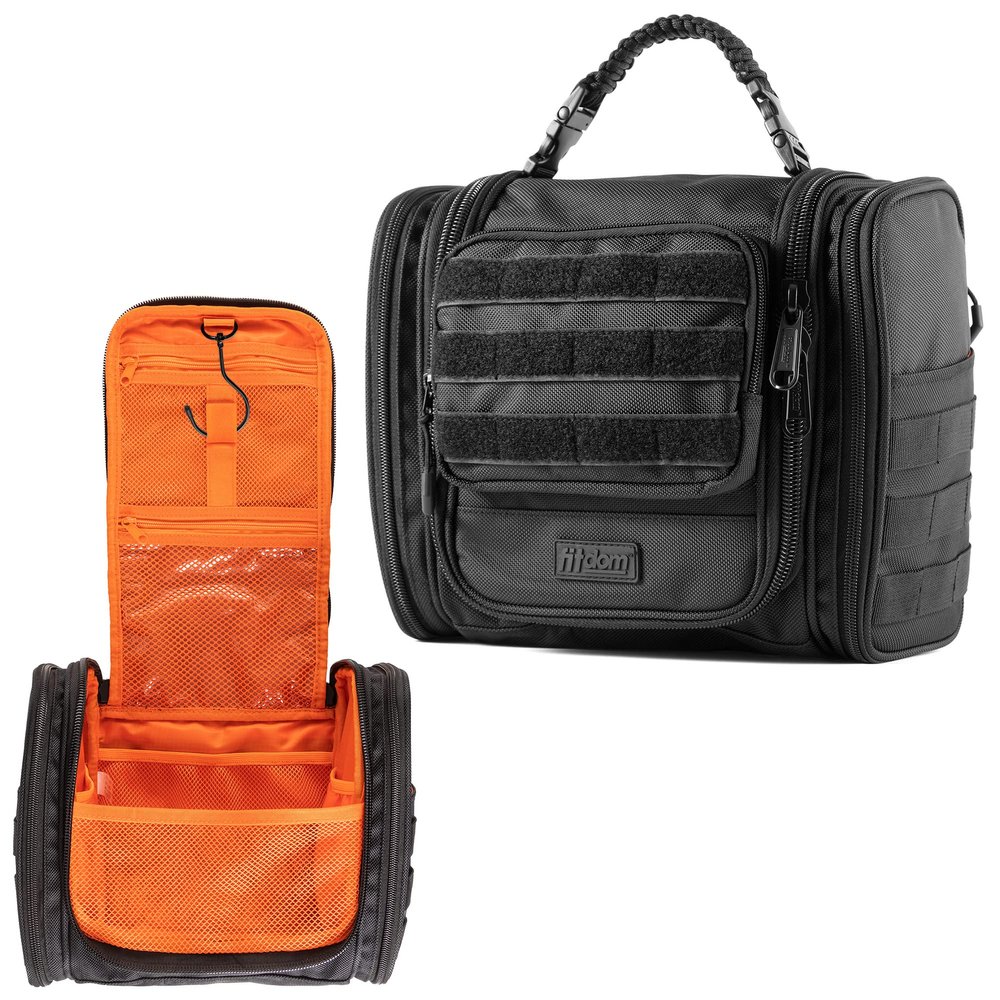 Fitdom Tactical Hanging Toiletry Bag Dopp Kit For Men & Women. Perfect For Travel & Storage for Cosmetic, Clipper, Toothbrush, Shower, Shaving & Grooming Care. Best Overnight Toiletries Organizer Case